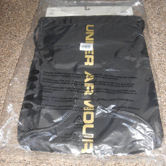 NEW UNISEX UNDER ARMOUR BLACK & GOLD DRAWSTRING TOTE BACKPACK SACKPACK π 17"L - Picture 5 of 9